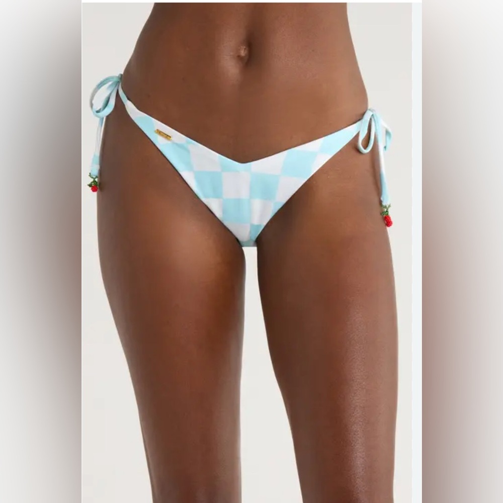 Maaji Light Blue and White Checkered Bikini Bottom